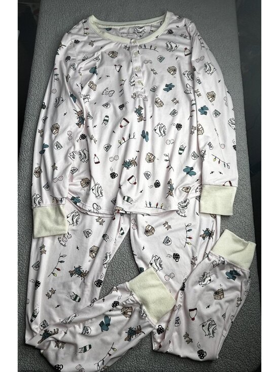 Kate Spade Pajama Set Womens M Henley Jogger Pink Winter Dog Print Top Pants - Picture 1 of 16